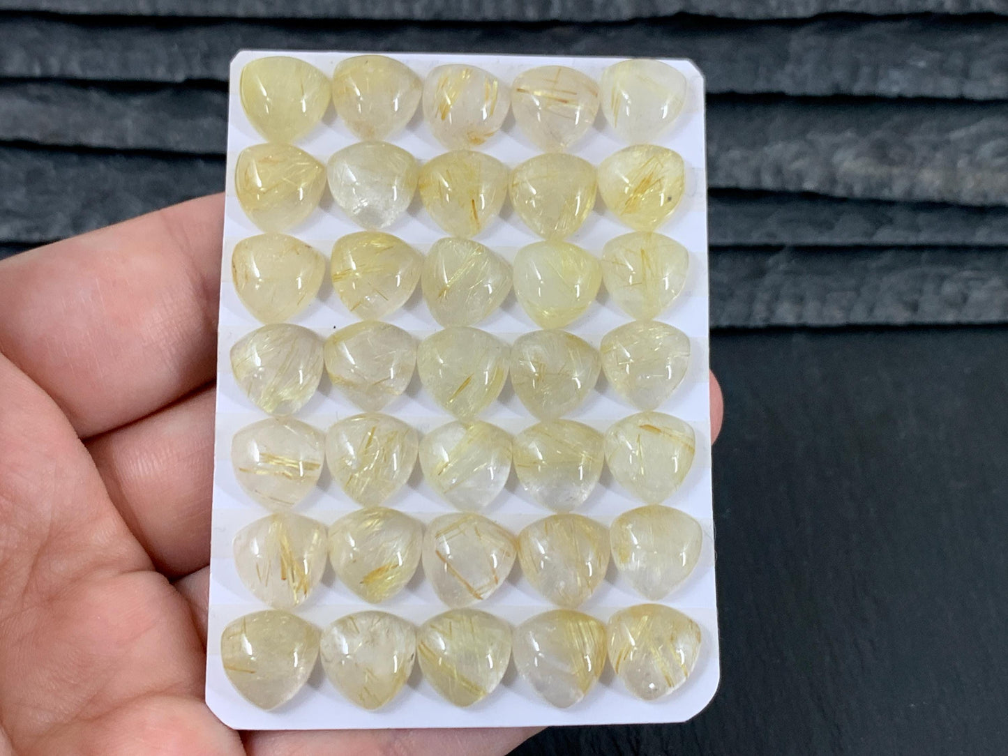 Gold Rutilated Quartz Triangle Cabochon 10x10mm - Calibrated Cut Gem, Unique Jewelry Supply