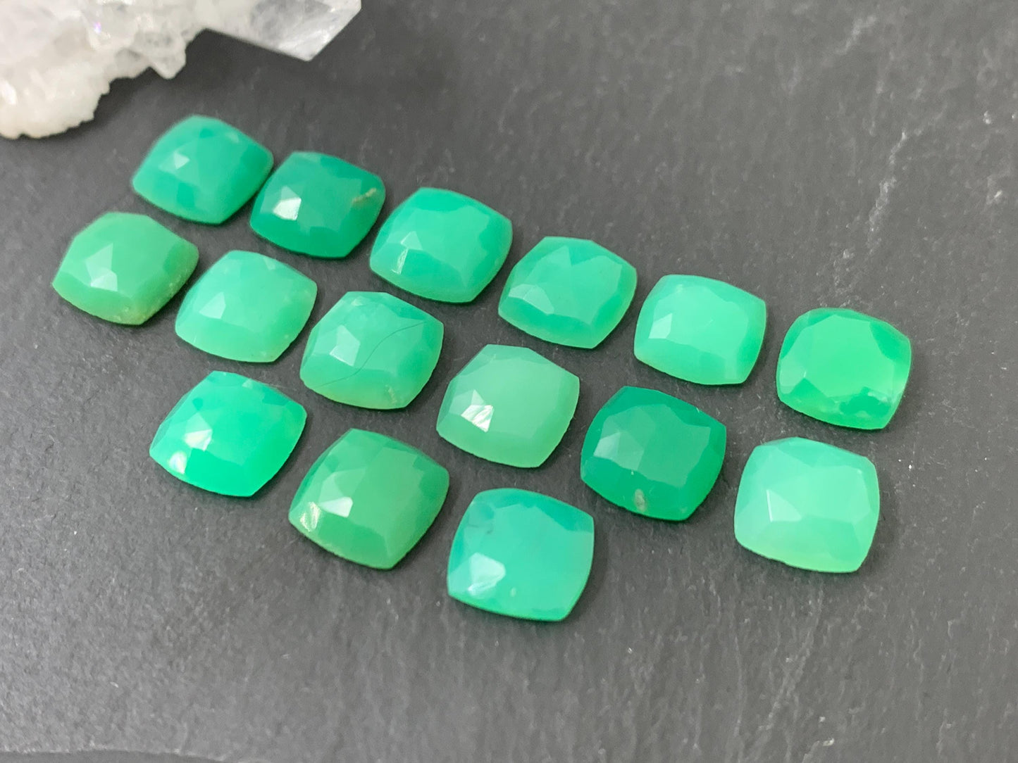 Faceted Chrysoprase square 10mm cabochon