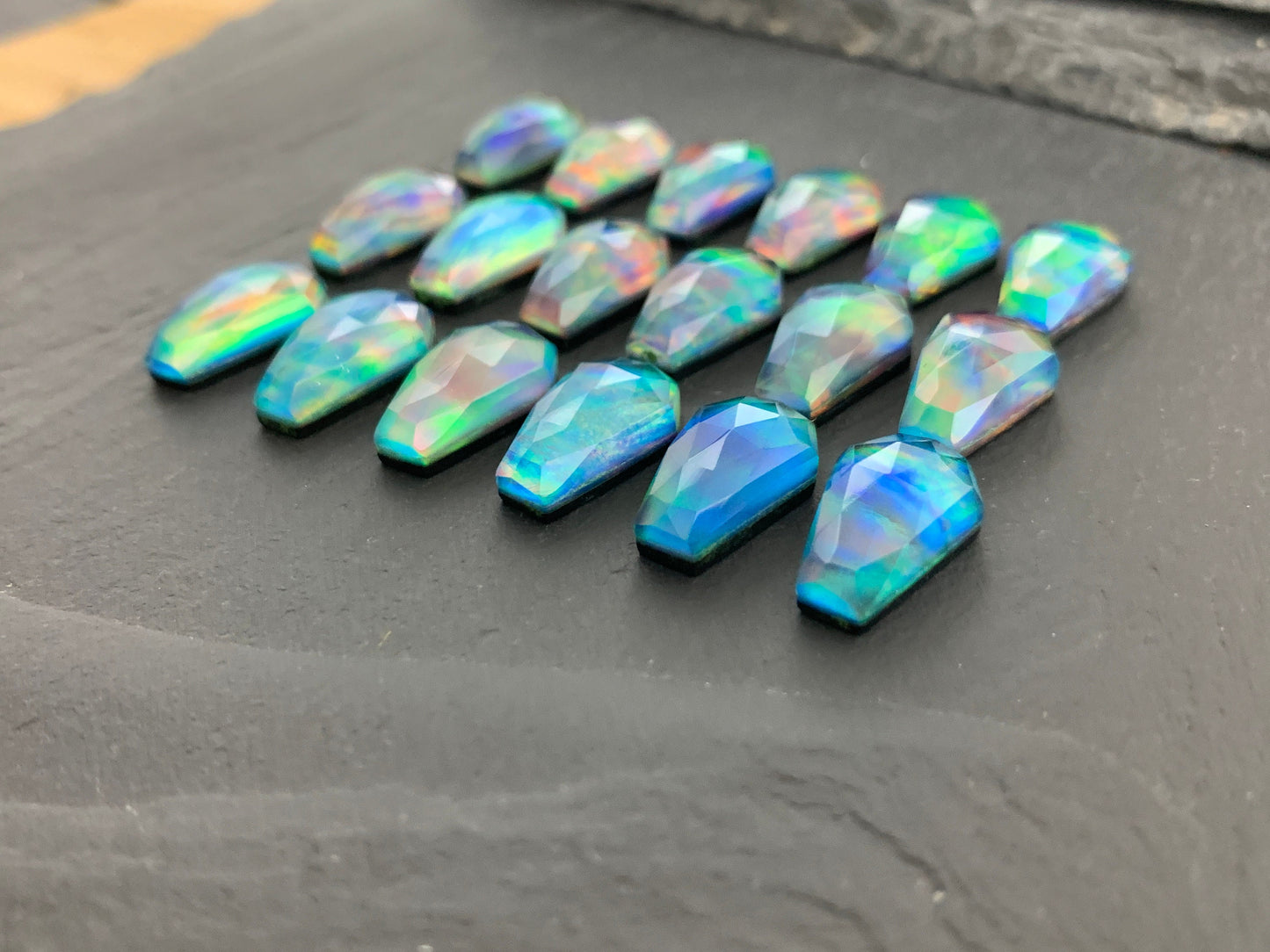 Faceted Aurora Opal coffin 10x16mm cabochon - Doublet cabochons