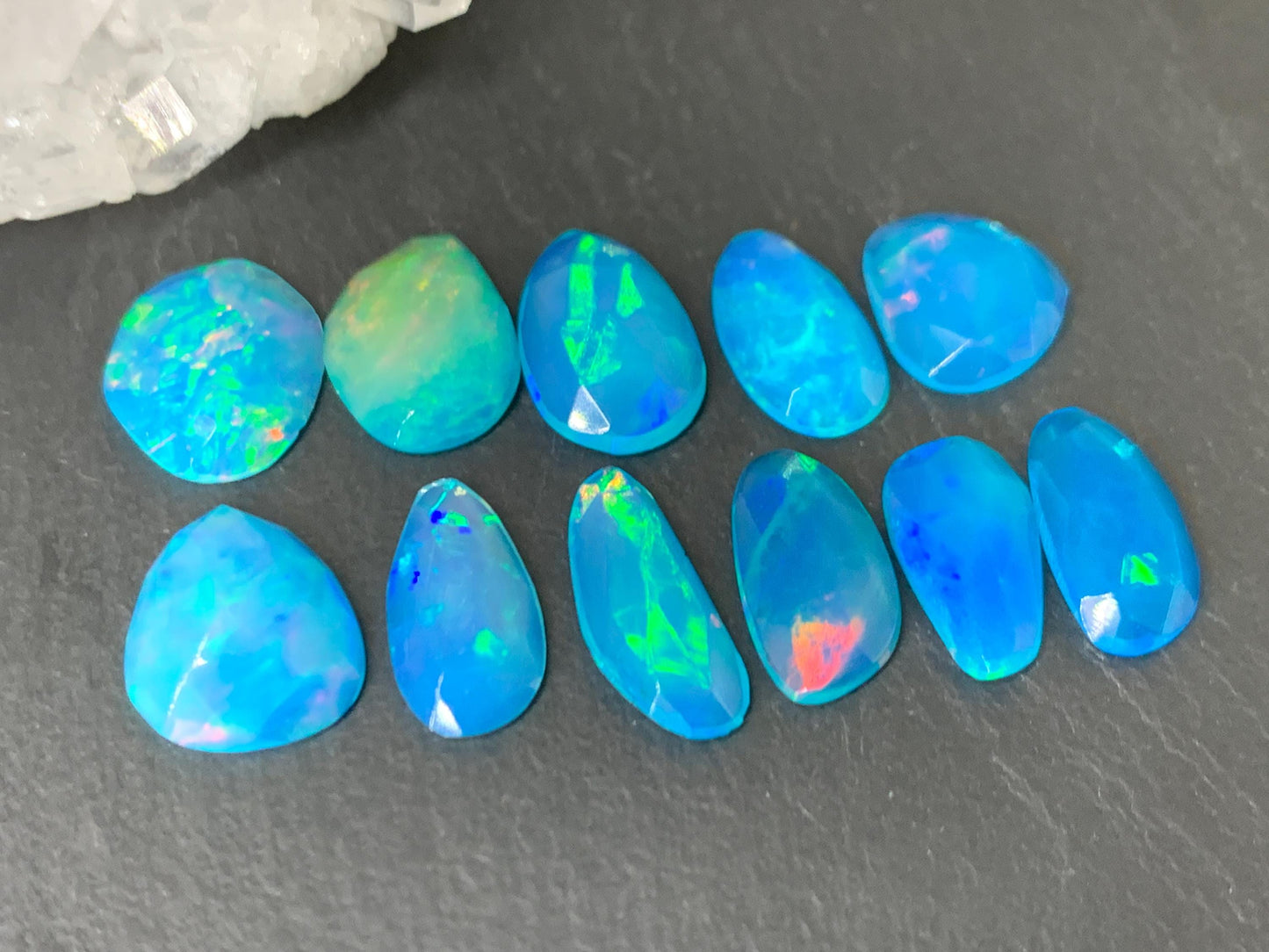 Faceted Blue Ethiopian Opal 10-13mm long cabochon