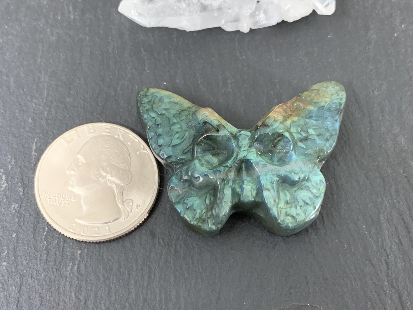 Labradorite Butterfly Carving – Natural 29x41mm Flat Back Stone Gem