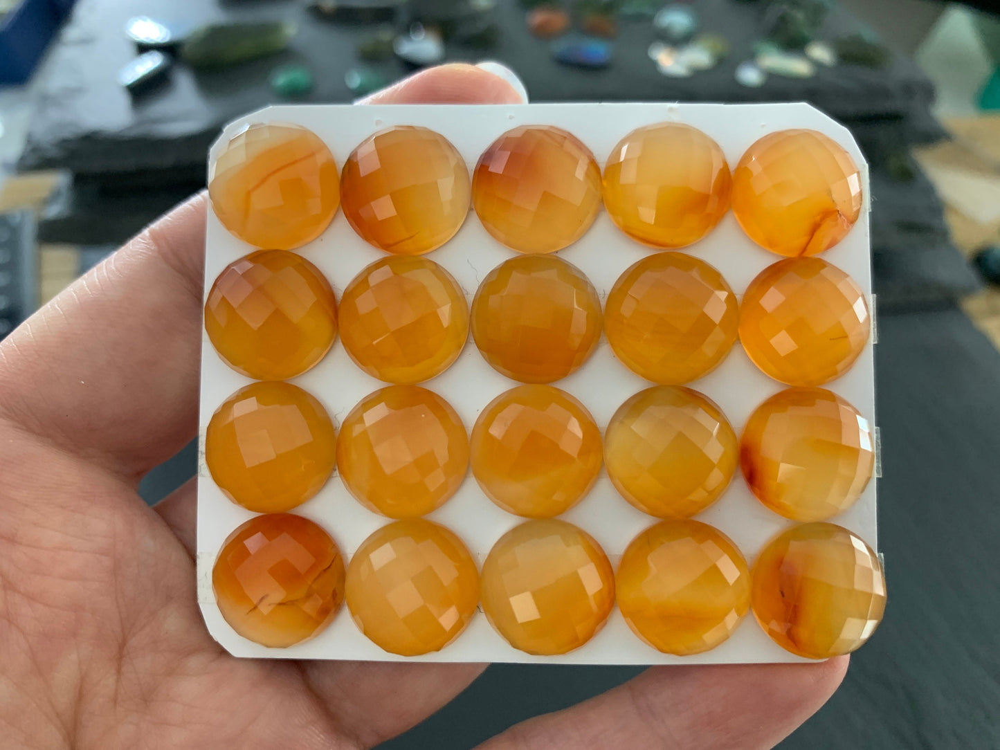 Faceted Carnelian round 13mm cabochon - Calibrated cabochons
