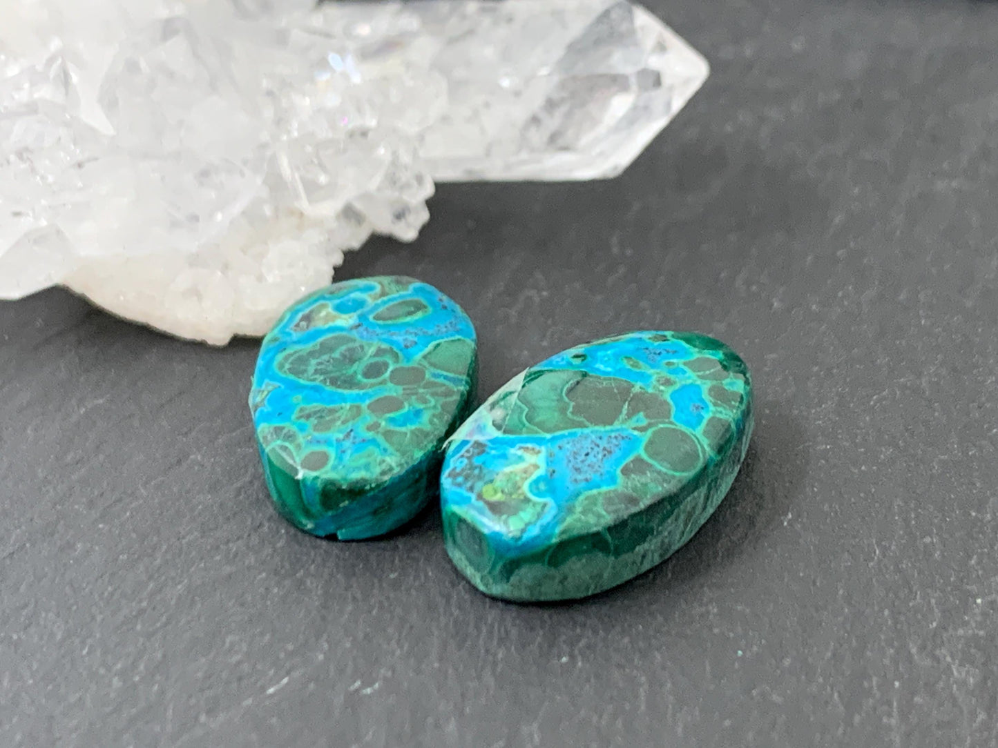 Malachite Chrysocolla oval 10x17x4mm cabochon pair