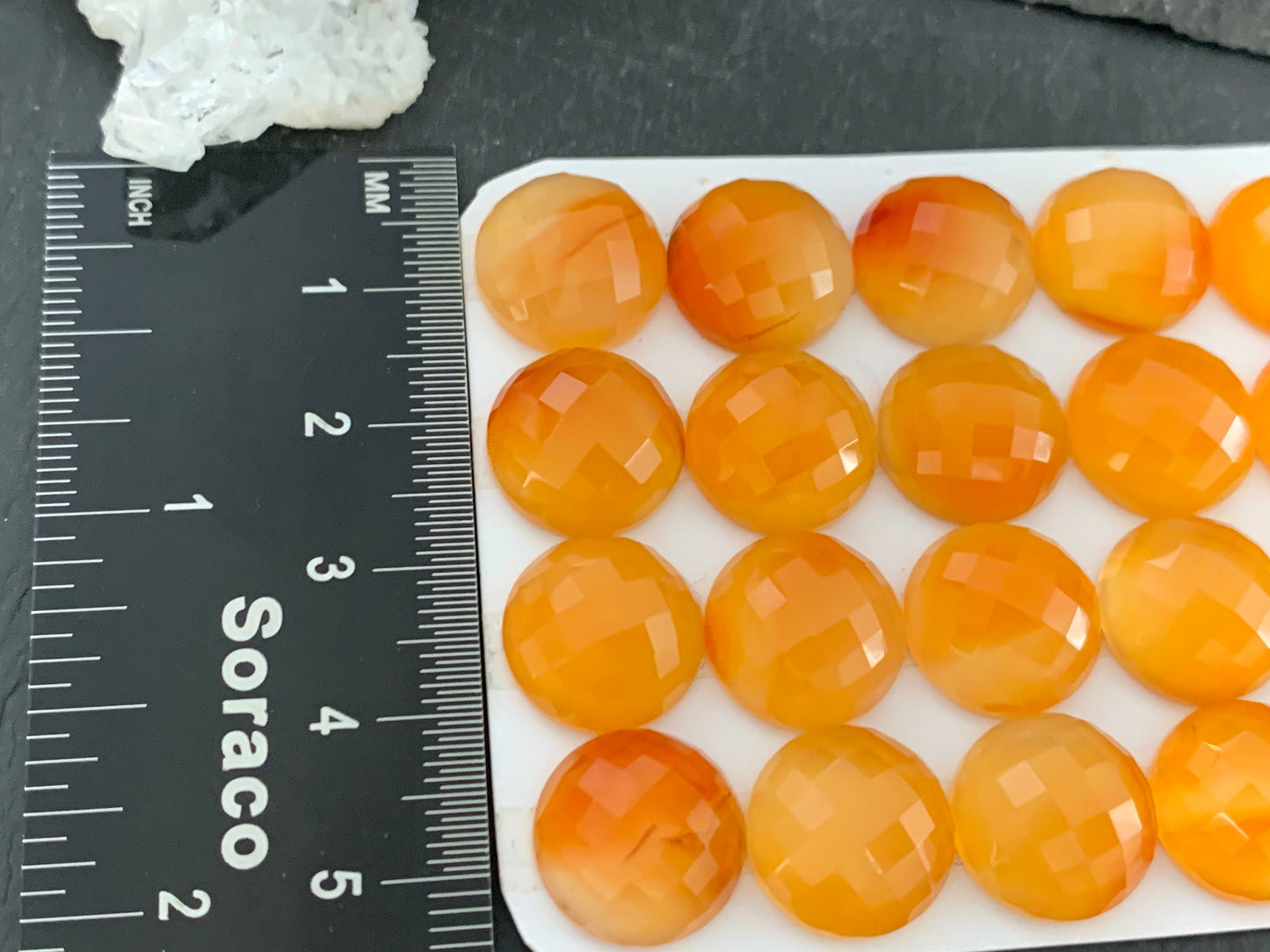 Faceted Carnelian round 13mm cabochon - Calibrated cabochons