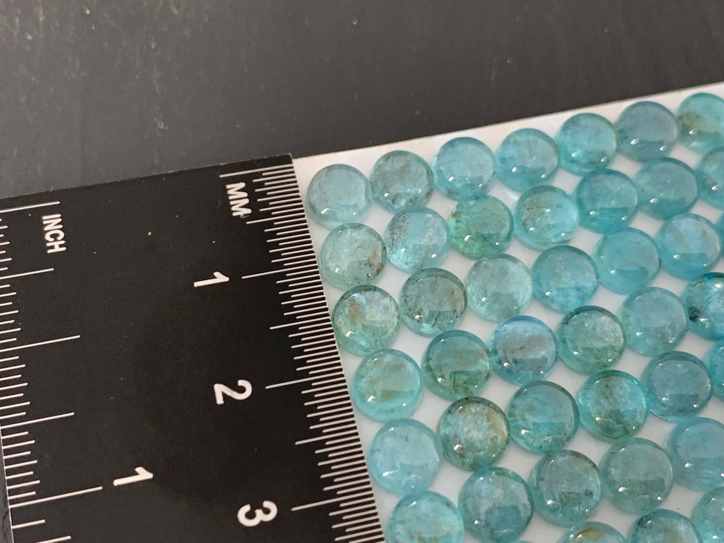 Blue Green Apatite round 6mm cabochon - Calibrated cabochons