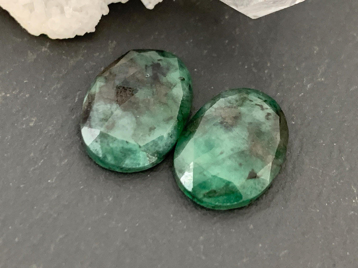 Faceted Emerald Pair 10x14x3mm cabochon