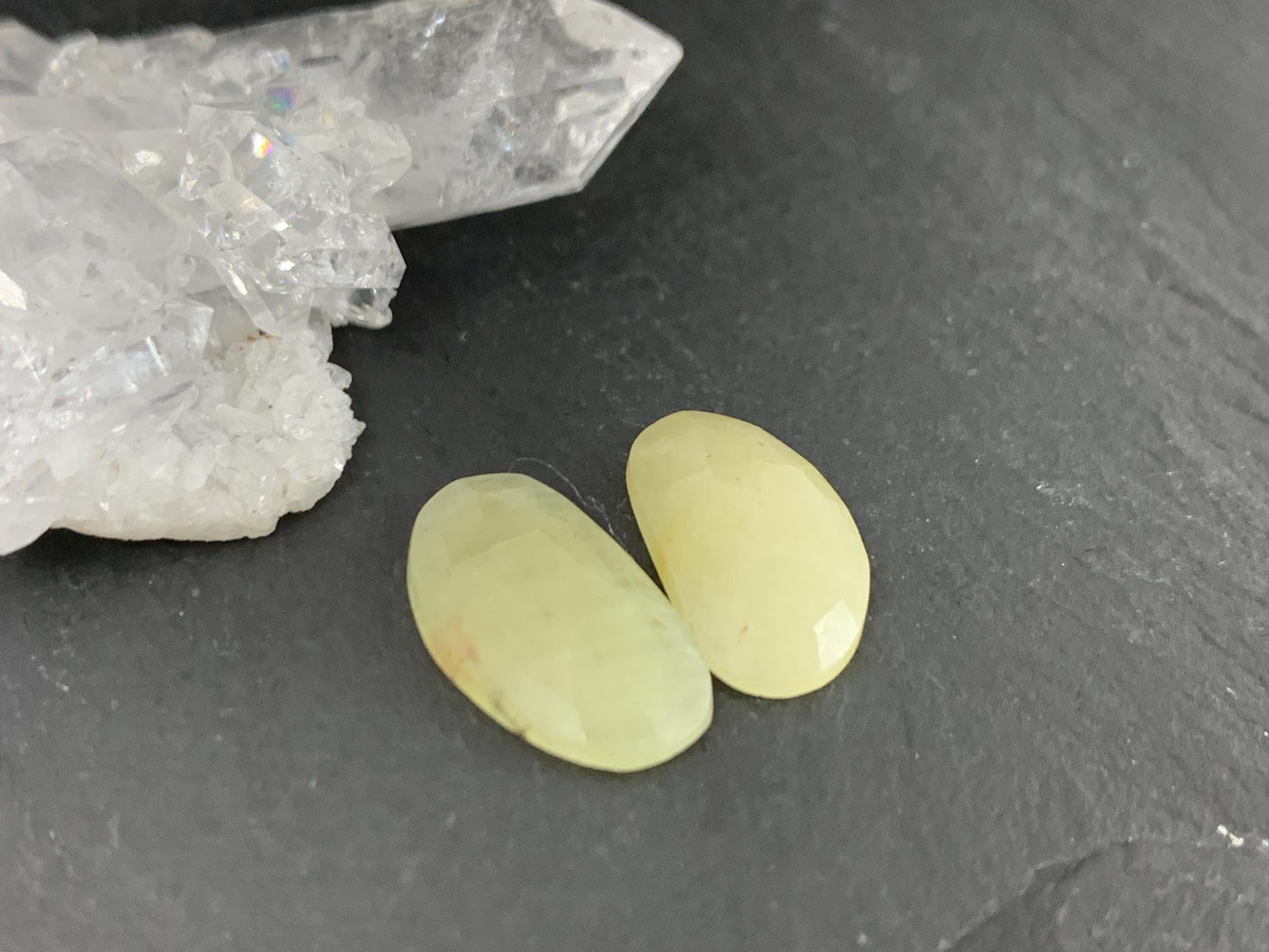 Faceted Yellow Sapphire pair 8x15x3mm cabochon