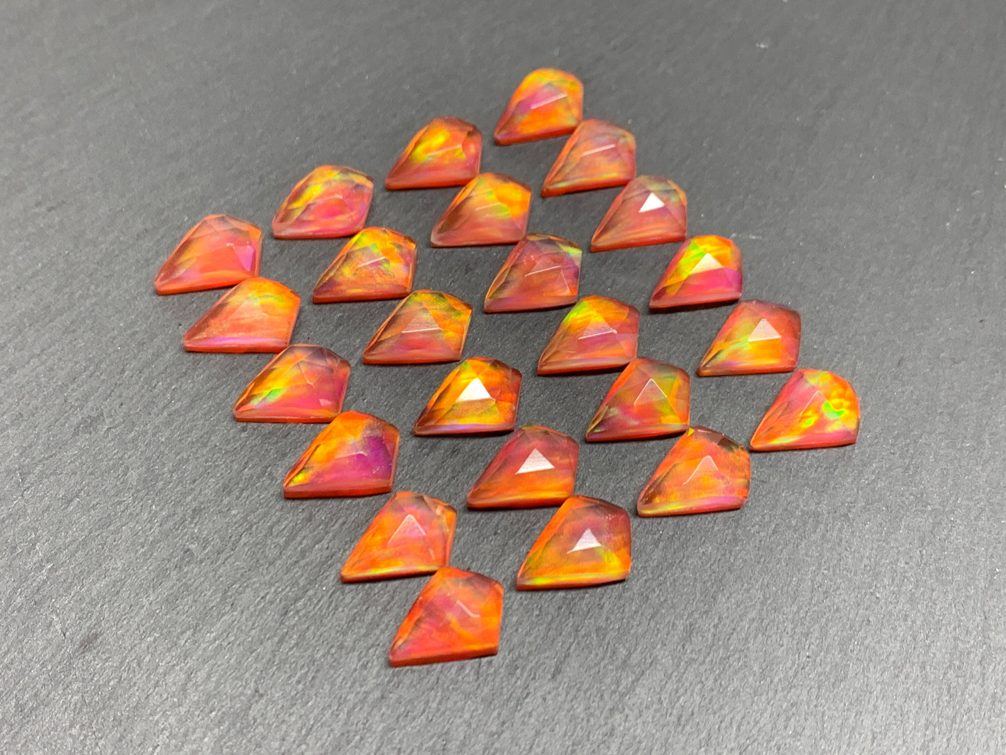 Faceted Aurora Opal kite 10x14mm doublet cabochons - Doublet cabochons