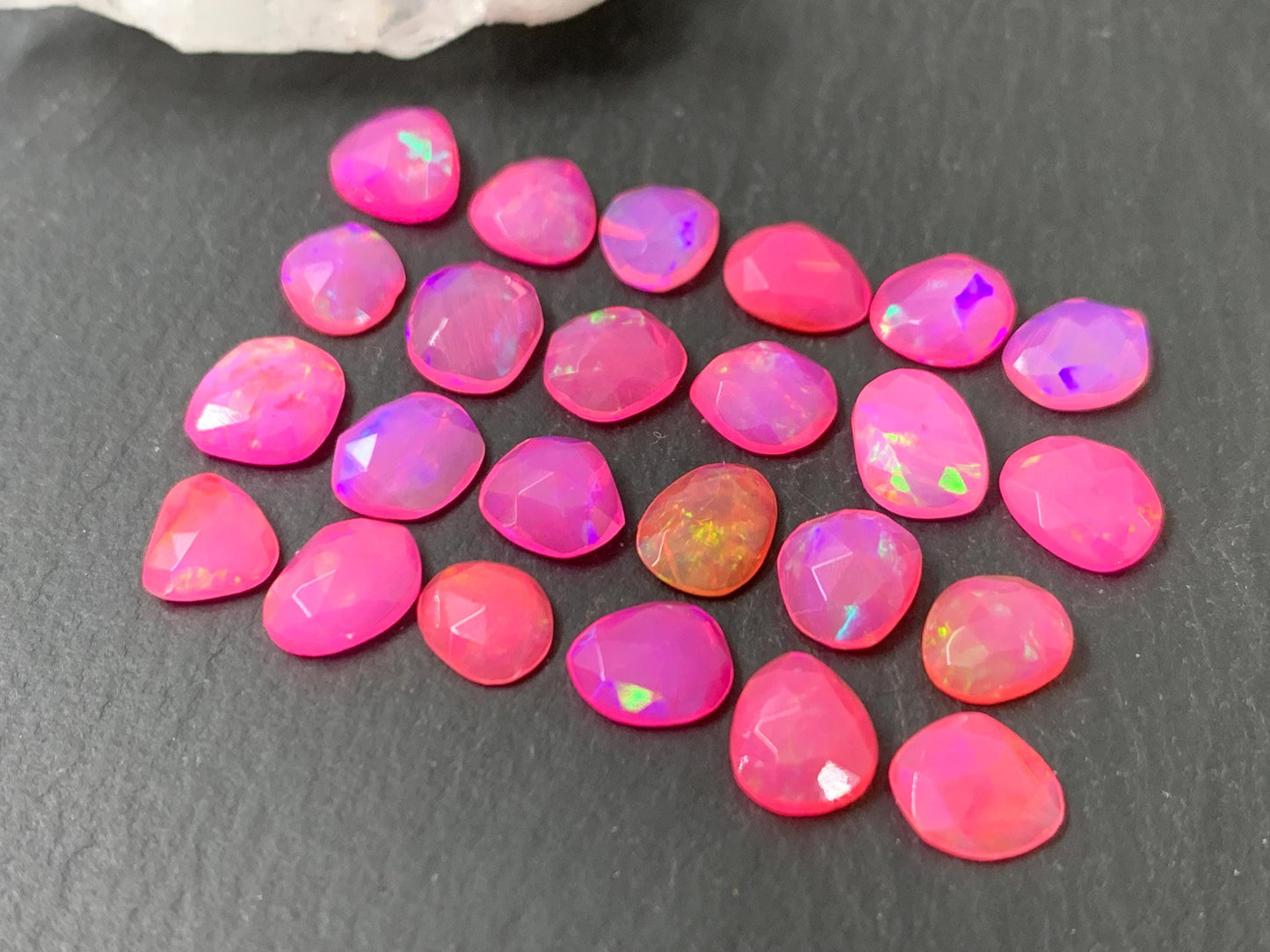 Faceted pink Ethiopian Opal 7-8mm long cabochon - free form shape