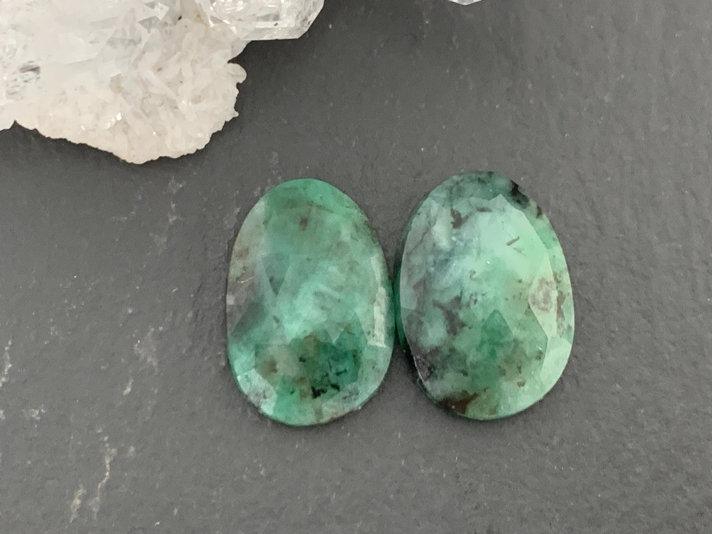 Faceted Emerald Pair 10x14x3mm cabochon
