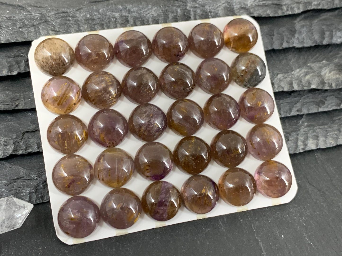 Amethyst Cacoxenite round 12mm cabochon - Calibrated cabochons