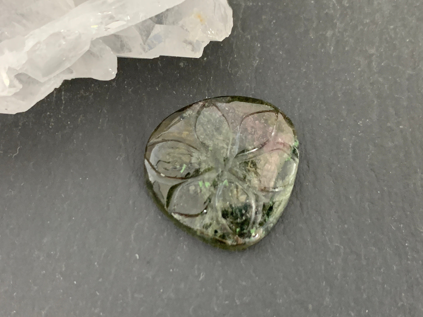 Carved Tourmaline 18x17x3mm cabochon