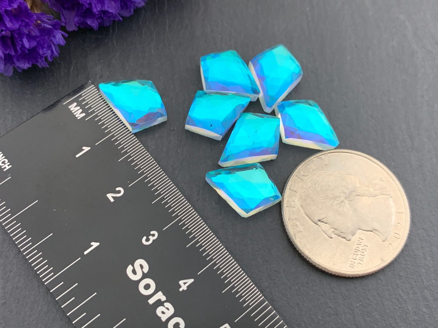 Faceted Mystic Rainbow Quartz kite 10x14mm cabochon doublet