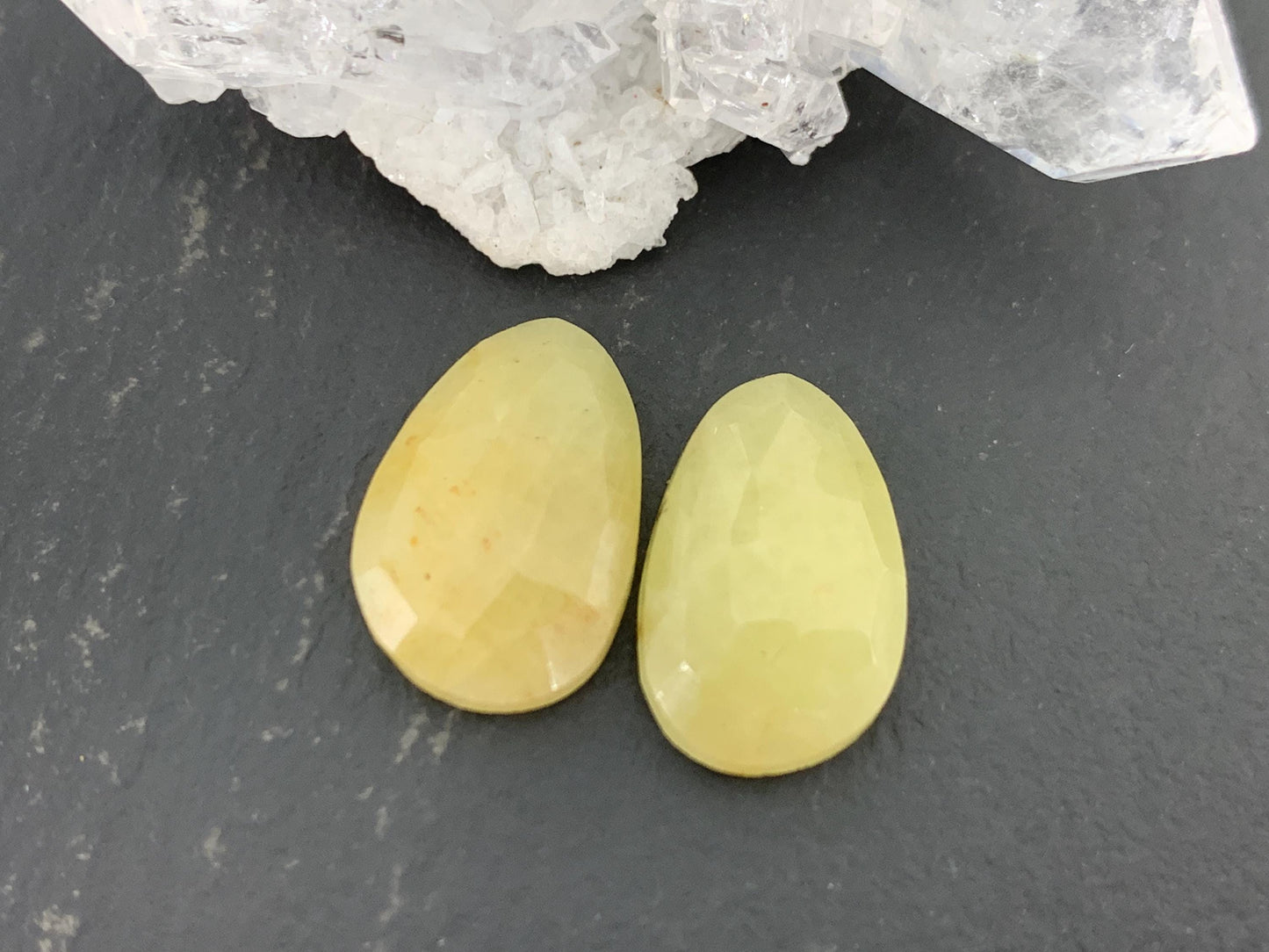 Faceted Yellow Sapphire pair 9x15x4mm cabochon
