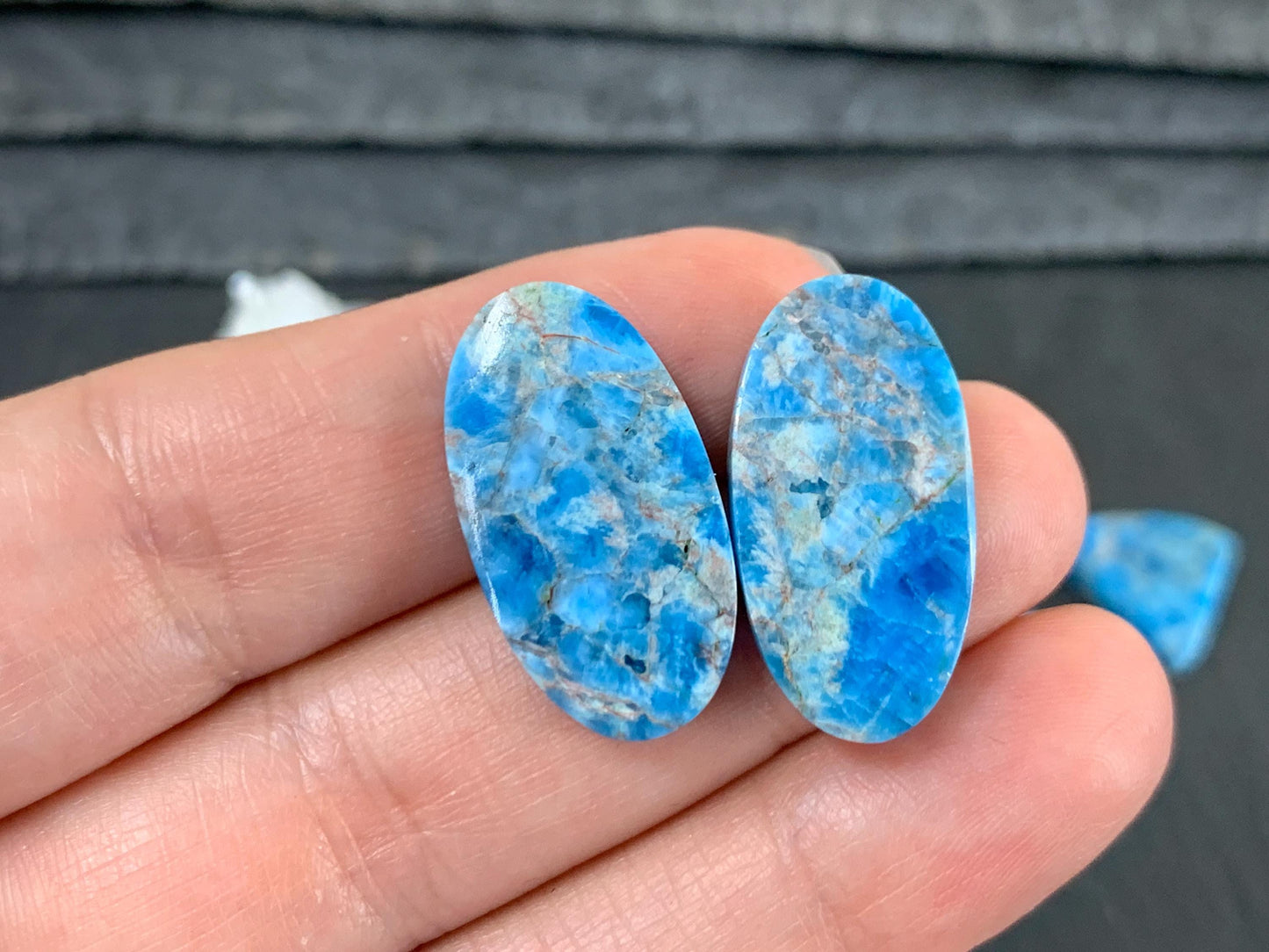 Apatite oval, free form 19-24mm long cabochon - Buy by pair