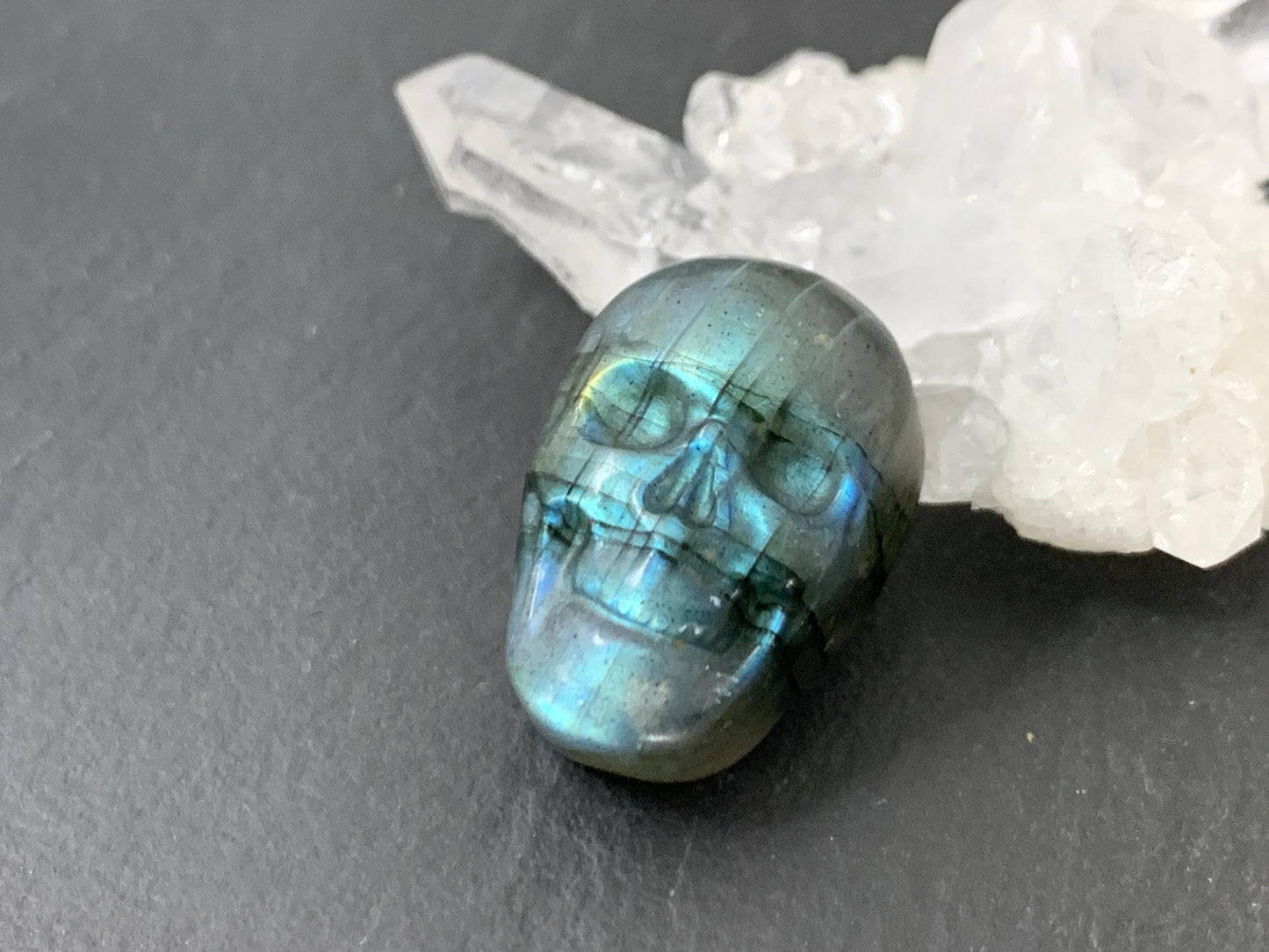 Labradorite Skull Cabochon 15x21mm - Natural Green Stone Flat Back Carving