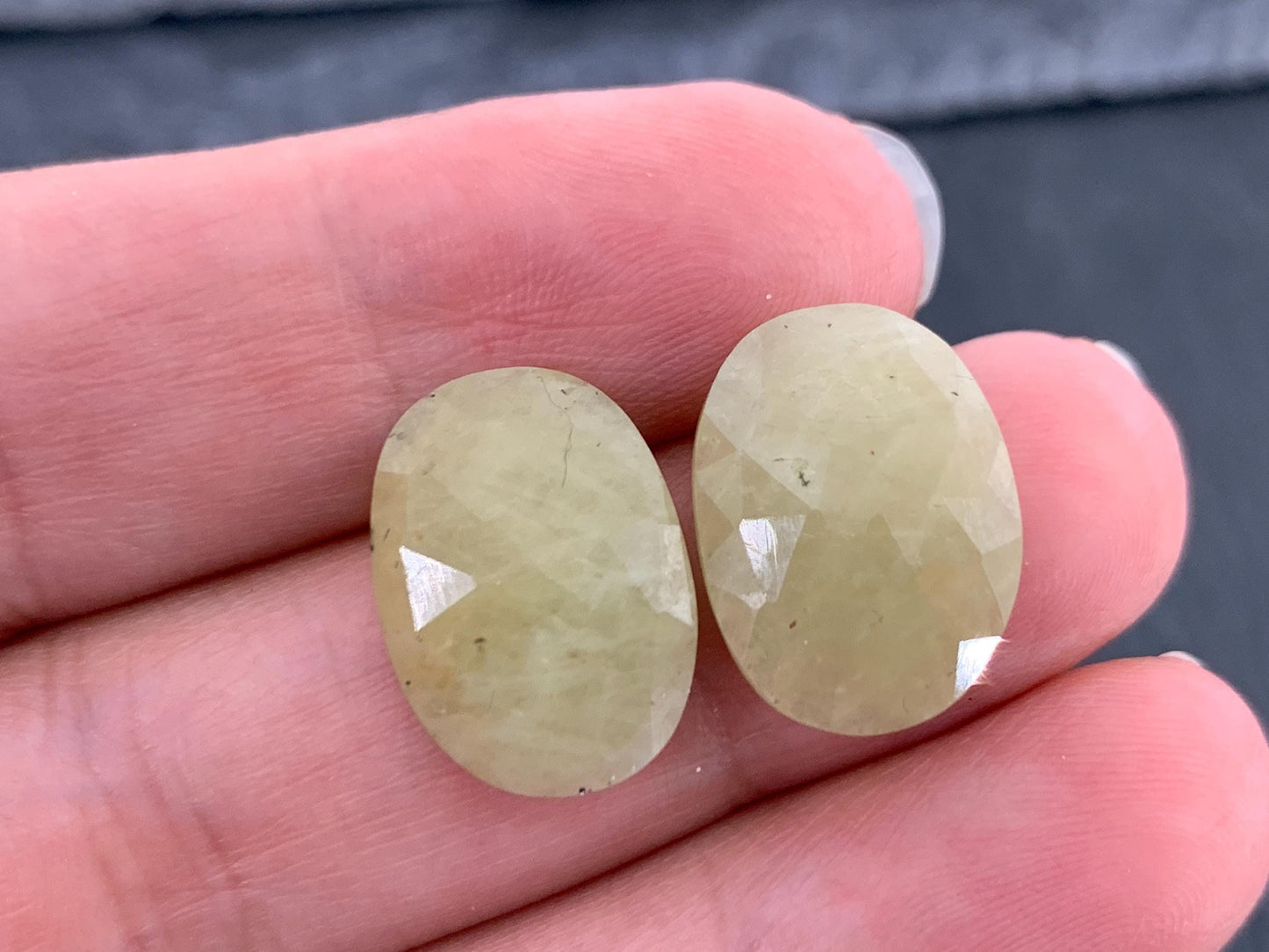 Faceted Yellow Sapphire pair 12x16x4mm cabochon