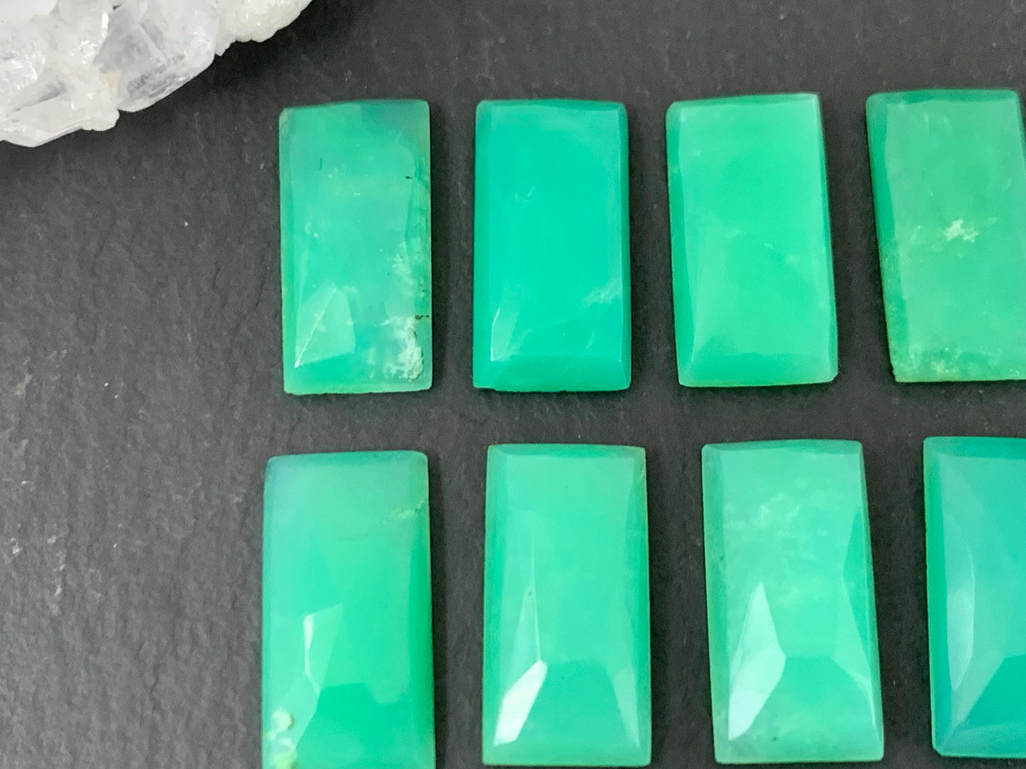 Faceted Chrysoprase Cabochon – 8x16mm Rectangle Green Gemstone for Unique Jewelry Making