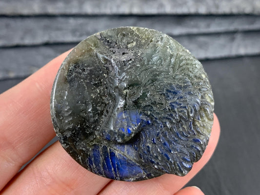 Labradorite Wolf Carving - Natural 40mm Flat Back Gemstone Figure