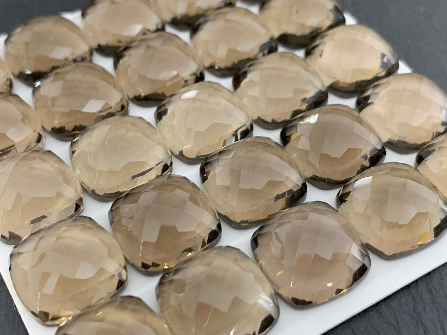 Faceted Smokey Quartz square cushion 14mm cabochon - Calibrated cabochons