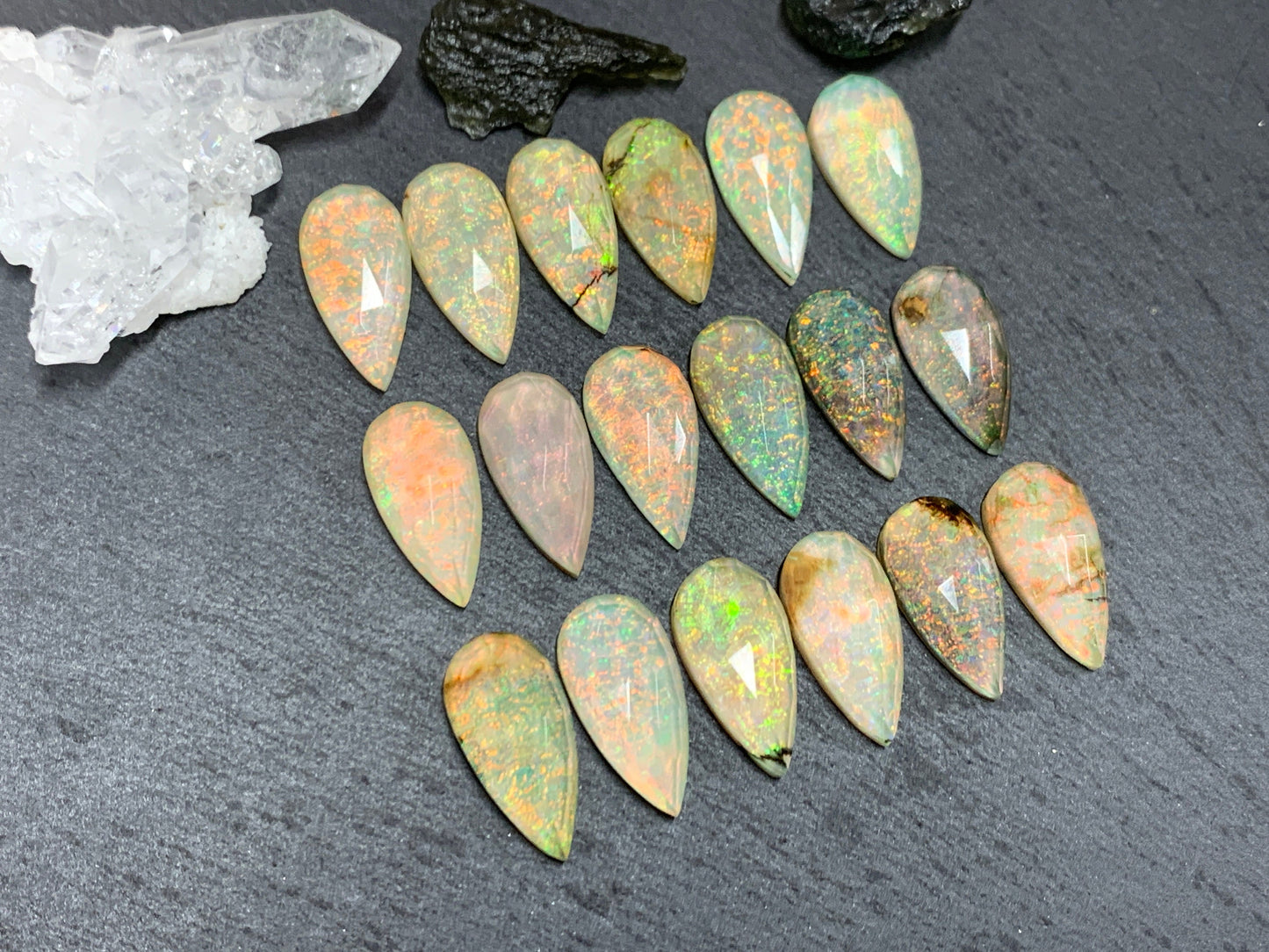 Faceted Monarch Opal pear 10x20mm cabochons - Doublet cabochons