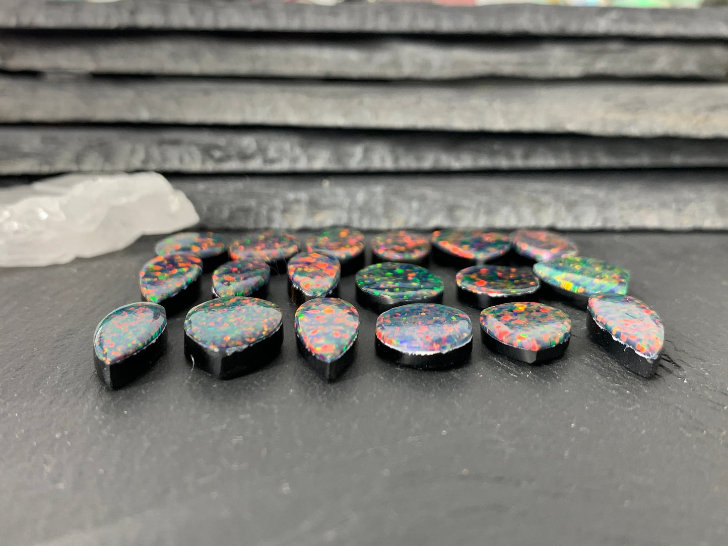 Aurora Opal 16-20mm long oval, pear cabochon - select your cabochon - Doublet cabochons