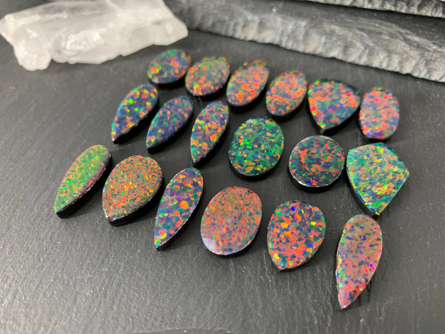 Aurora Opal 16-20mm long oval, pear cabochon - select your cabochon - Doublet cabochons