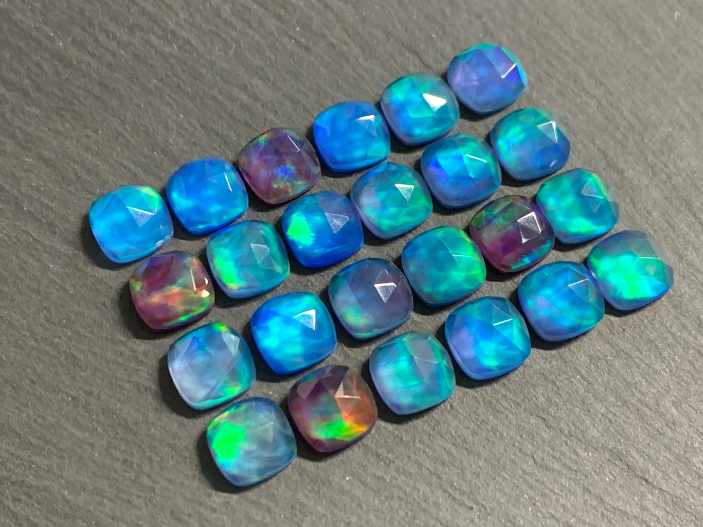 Faceted Aurora Opal square 10mm cabochon - Doublet cabochons