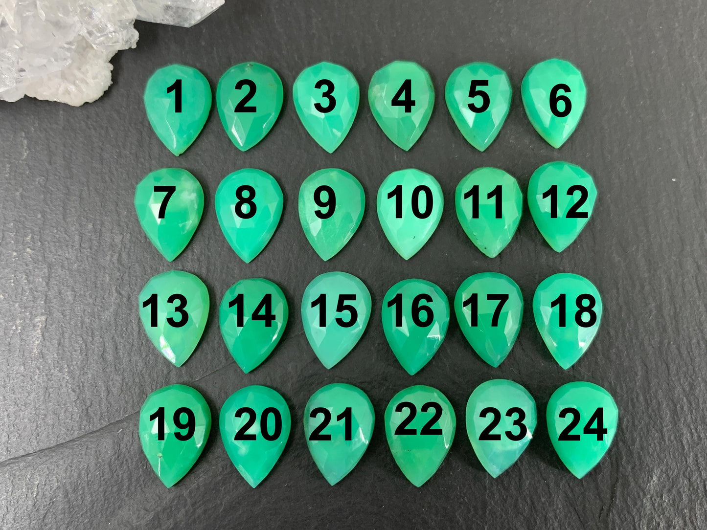Faceted Chrysoprase pear 10x14mm cabochon