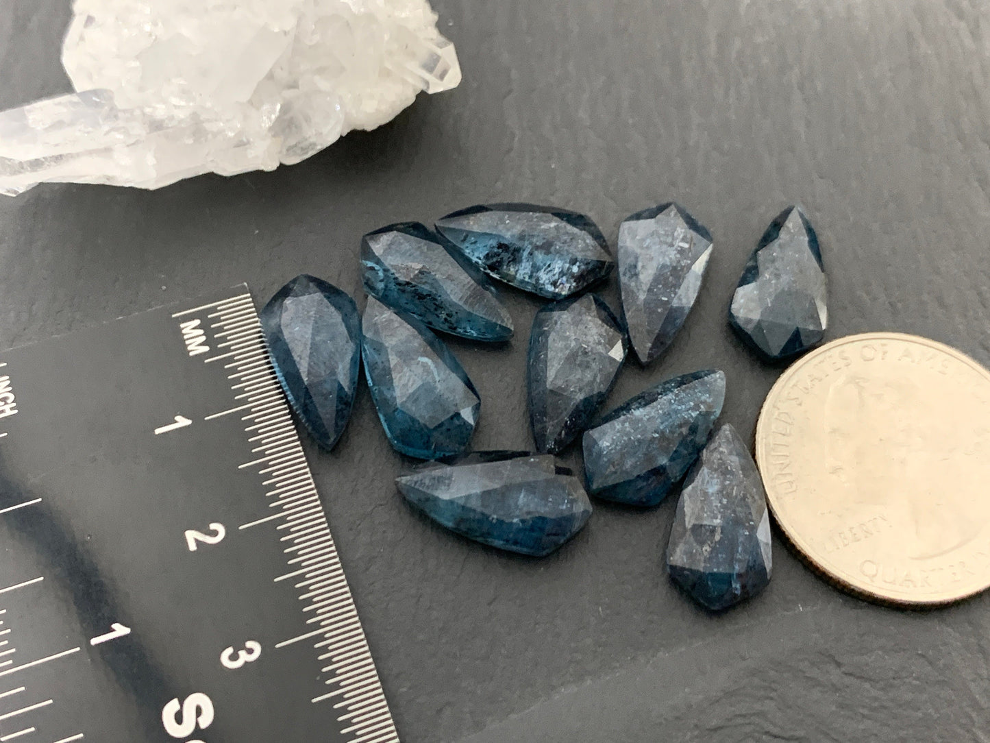 Faceted Moss Teal Kyanite kite 8x16mm cabochon