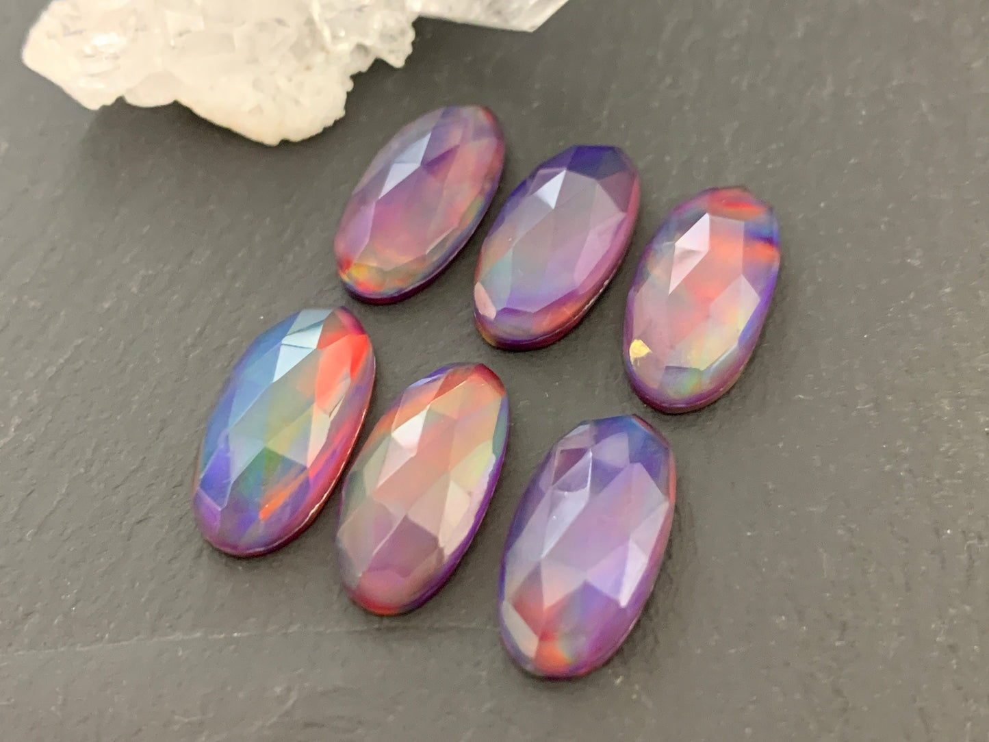 Faceted Aurora Opal oval 10x20mm cabochon - Doublet cabochon