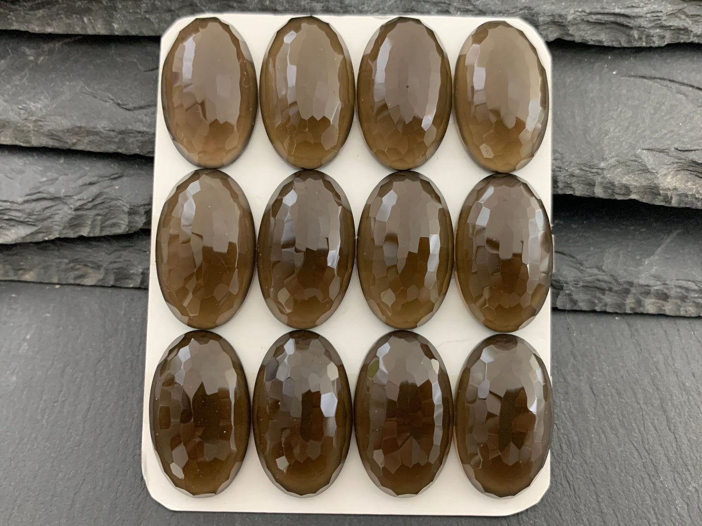 Faceted Smokey Quartz oval 16x26mm cabochon - Calibrated cabochons