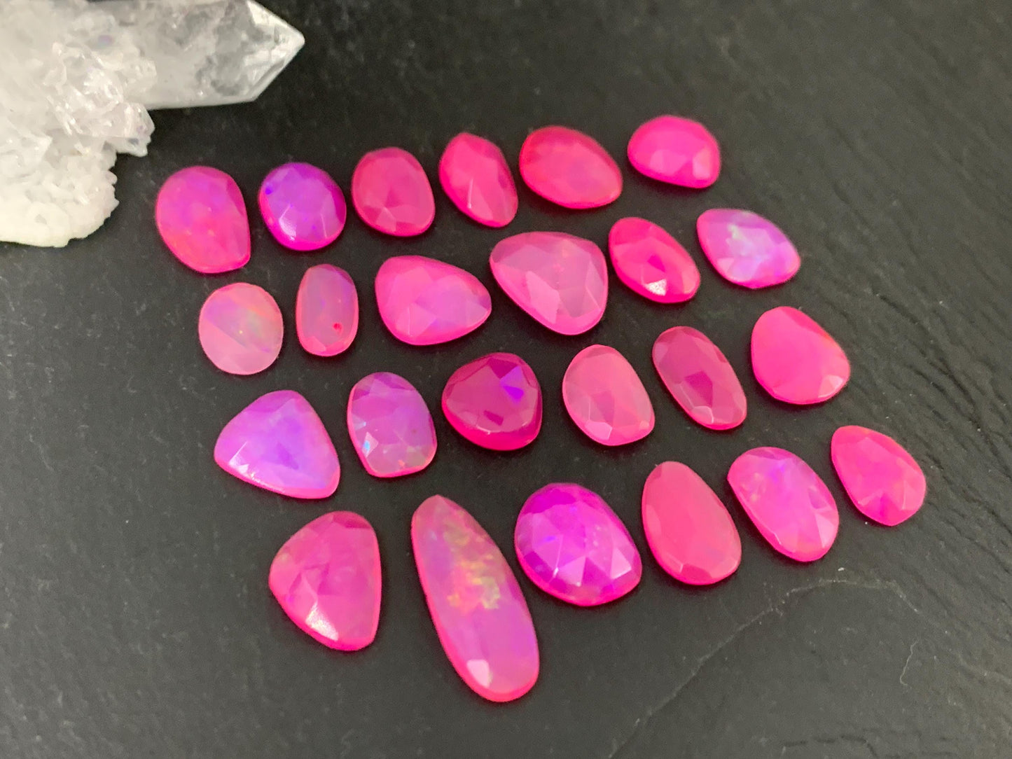 Faceted Pink Ethiopian Opal 9-18mm long cabochon