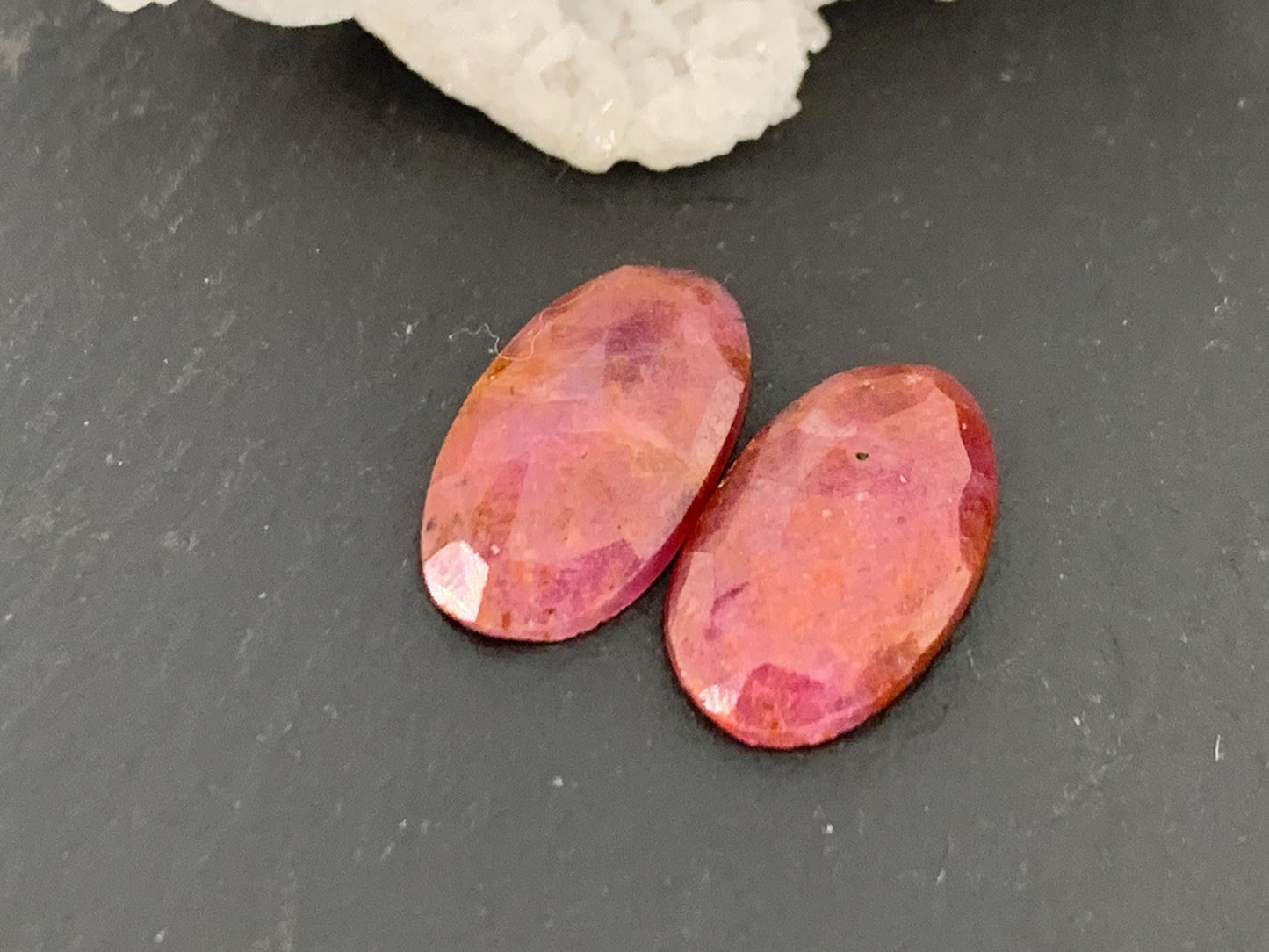 Faceted Ruby pair 7x12.5x2mm cabochon