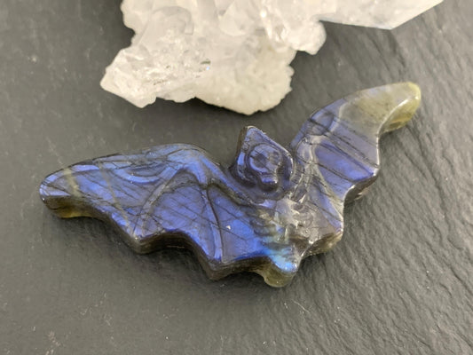 Labradorite skeleton bat 20x47mm flat back carving