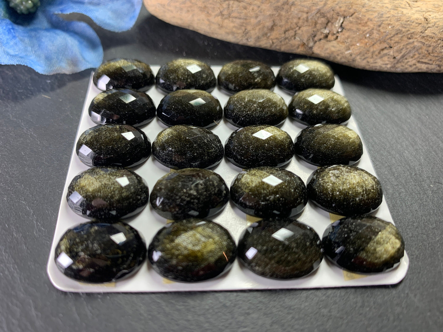 Faceted Gold Obsidian oval 12x16mm Cabochon - Calibrated cabochons