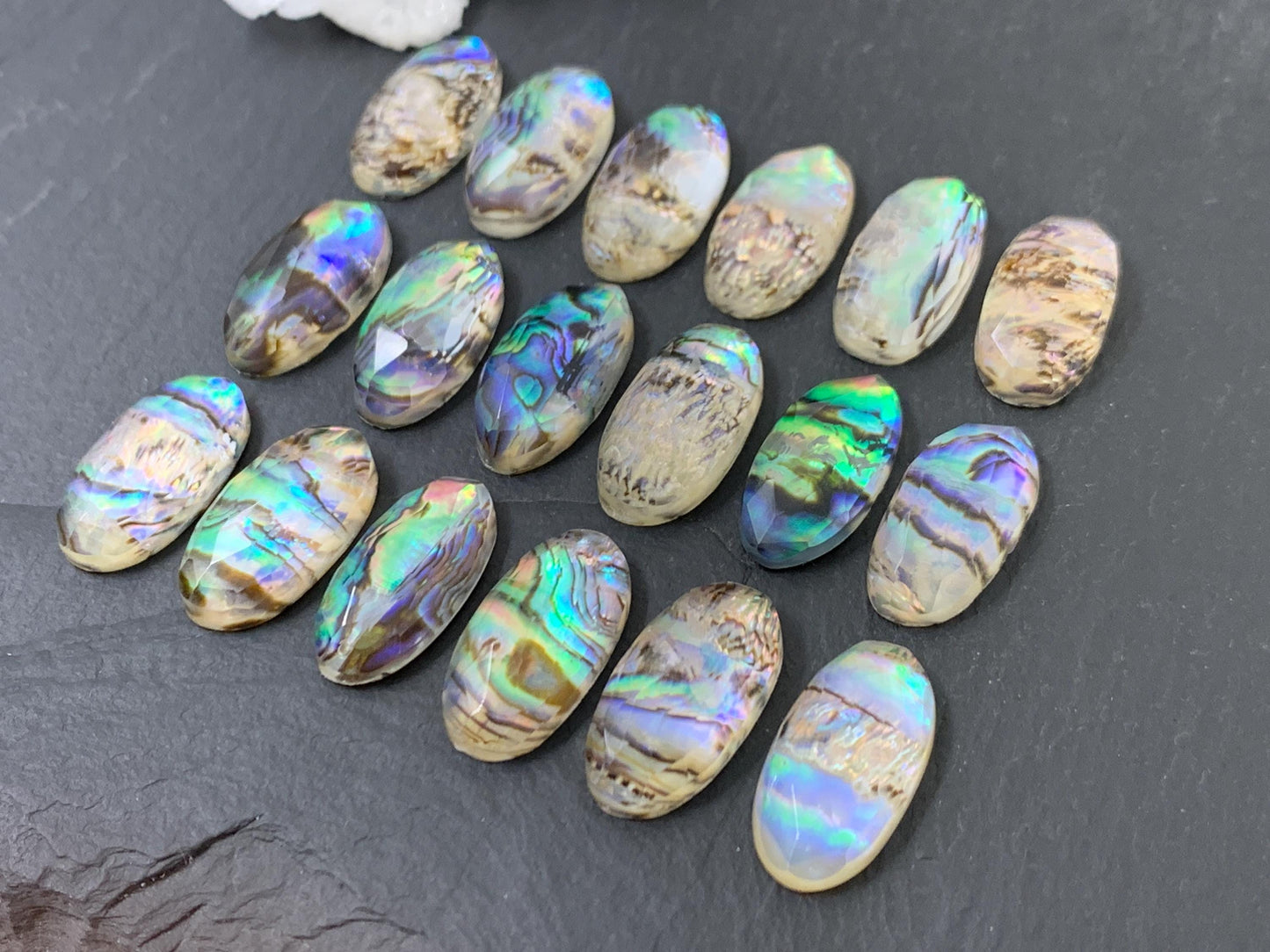 Faceted Abalone oval 10x20mm doublet cabochon