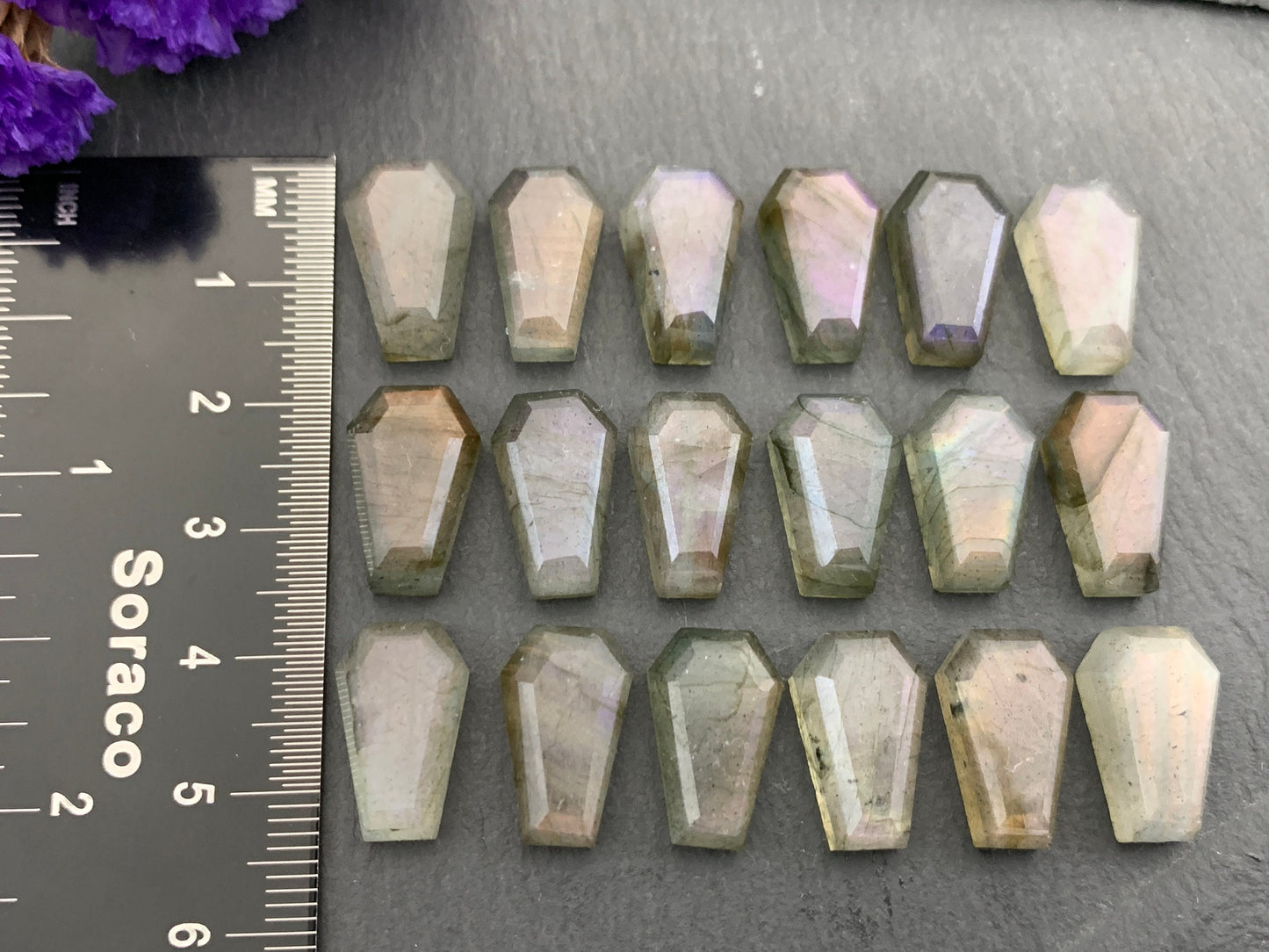 Natural Labradorite Coffin Cabochon: 10x16mm Gemstone