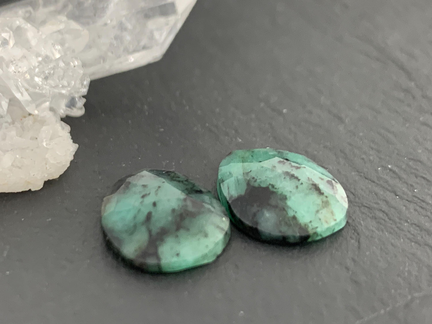 Faceted Emerald Pair 10x14x3mm cabochon