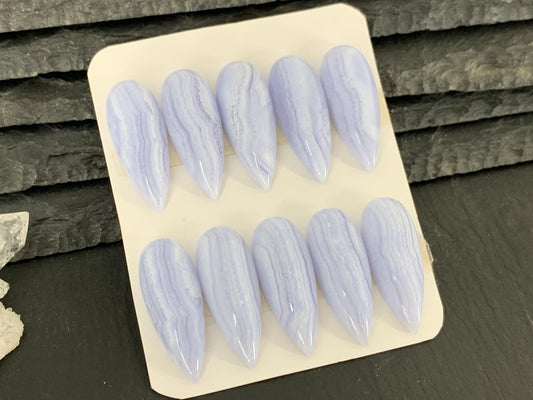 Blue Lace Agate Pear 12x30mm Cabochon: Calibrated Gemstone