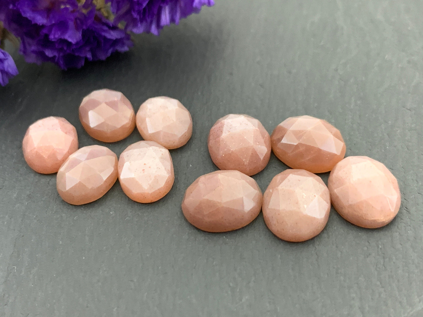 Faceted peach Moonstone oval 8x10mm, 9x11mm cabochon