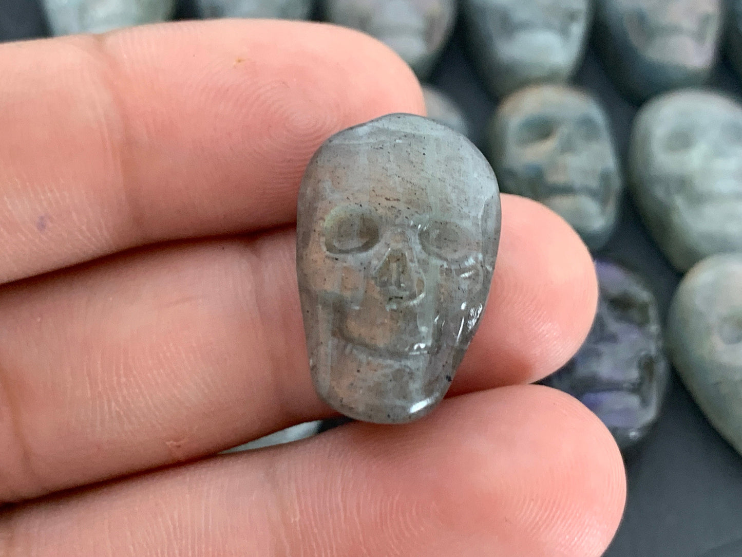 Labradorite Skull Cabochon - Natural Blue Flash Stone, Hand Cut Skulls, Unique Gemstone Art