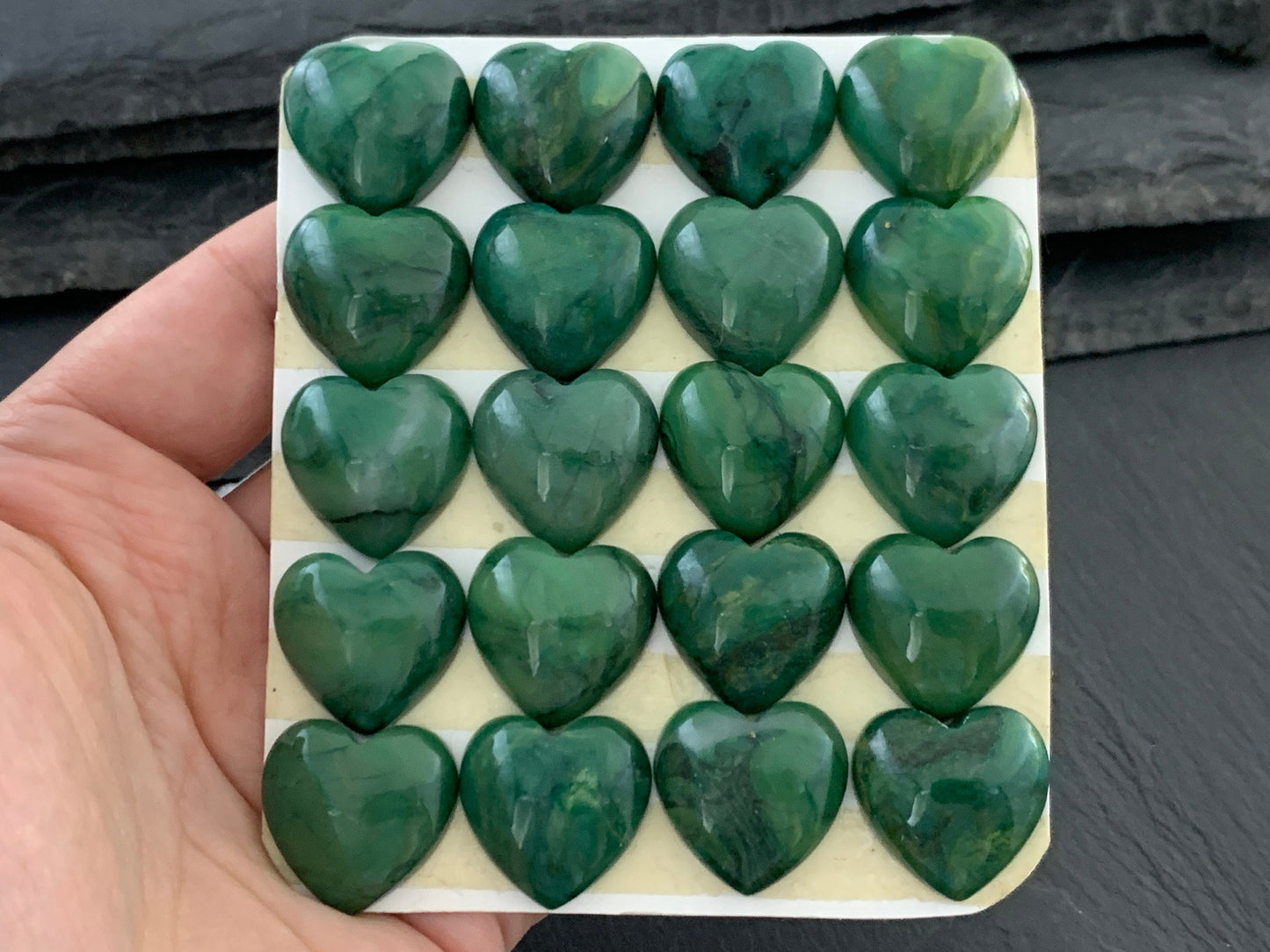 African Jade heart 20mm Cabochon - Calibrated Cabochons