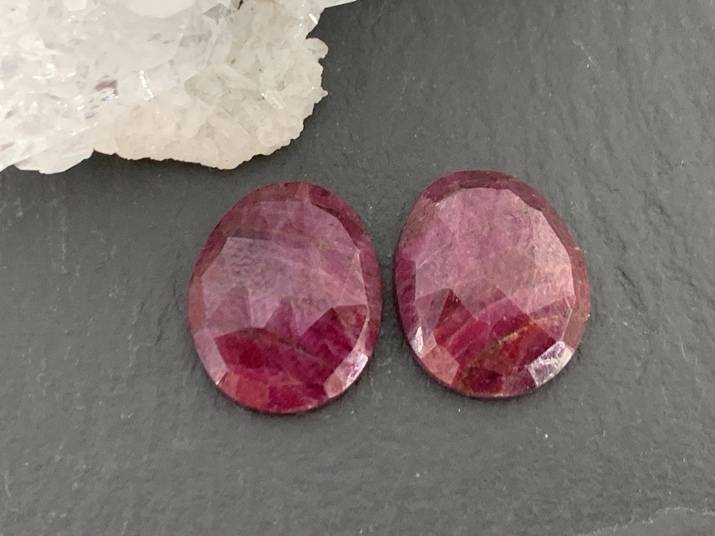 Faceted Ruby pair 10x12x3.5mm cabochon
