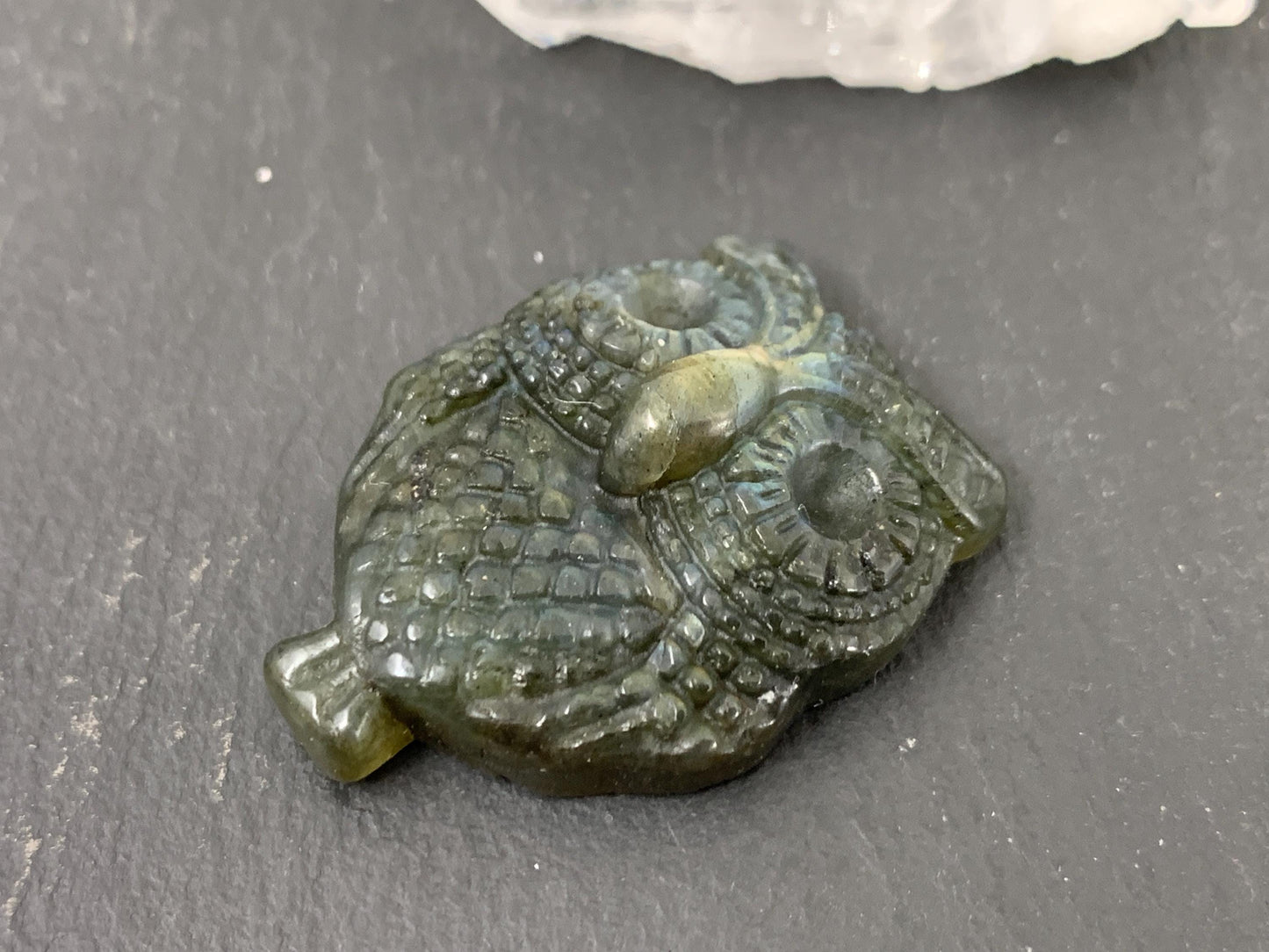 Labradorite Owl Carving - Natural 26x36mm Flat Back Gemstone