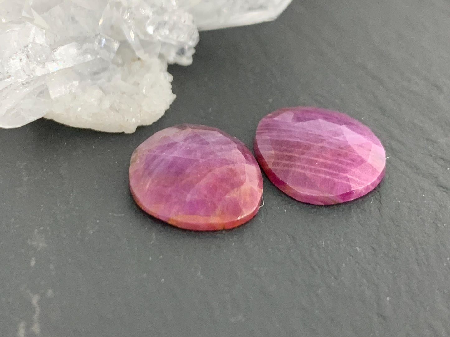 Faceted Ruby pair 12x14x3mm cabochon