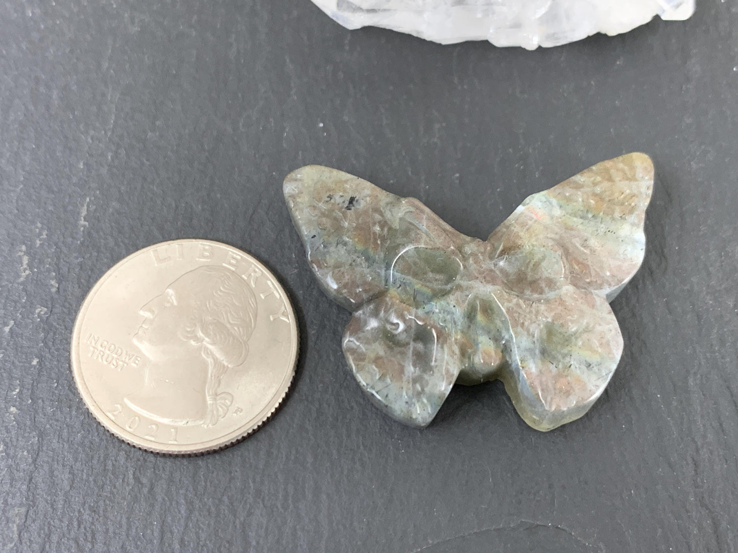 Labradorite Butterfly Carving – Natural 28x40mm Ghost Face Flat Back Gem