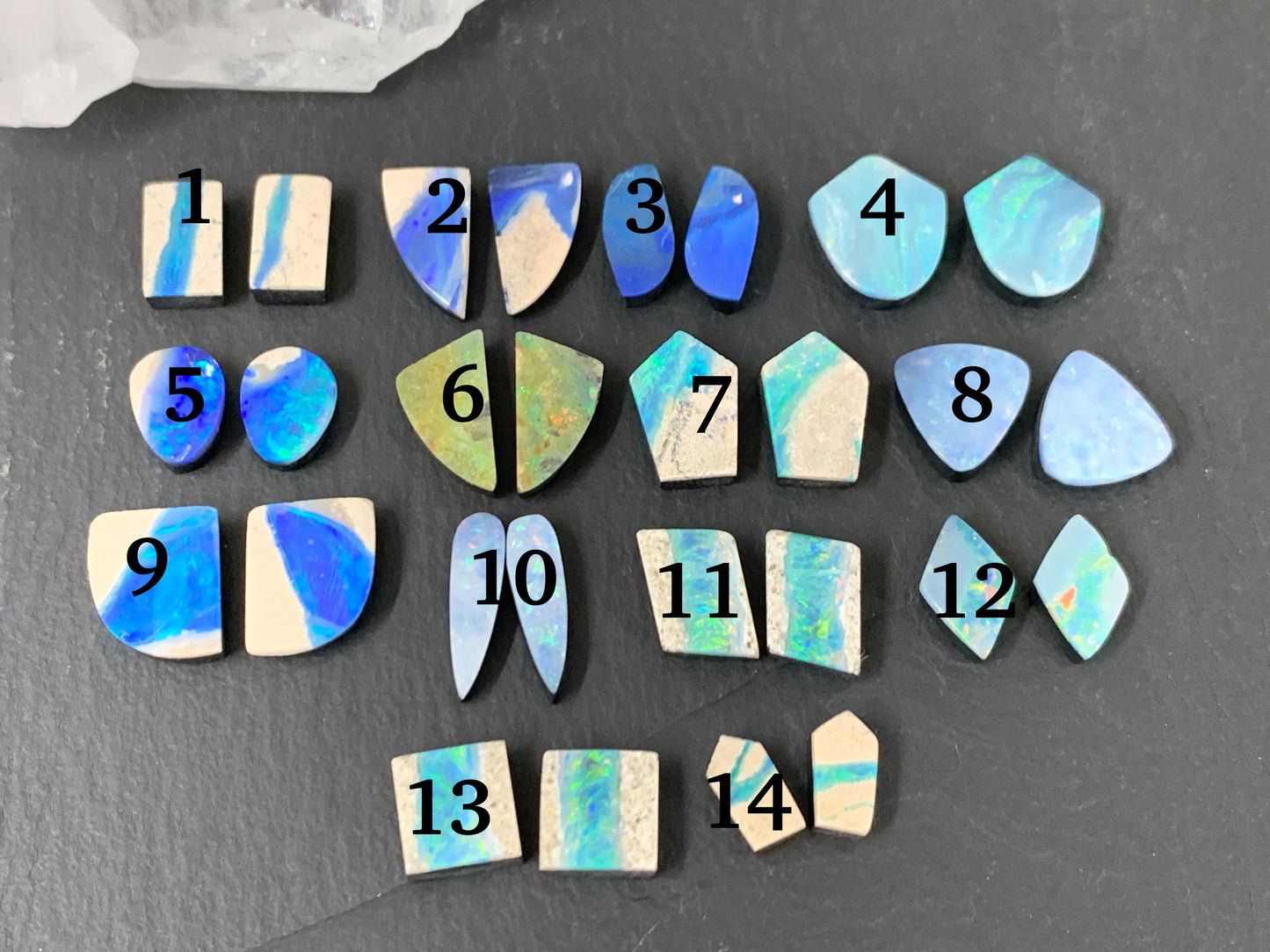 Australian Opal doublet pair 9-15mm long cabochon