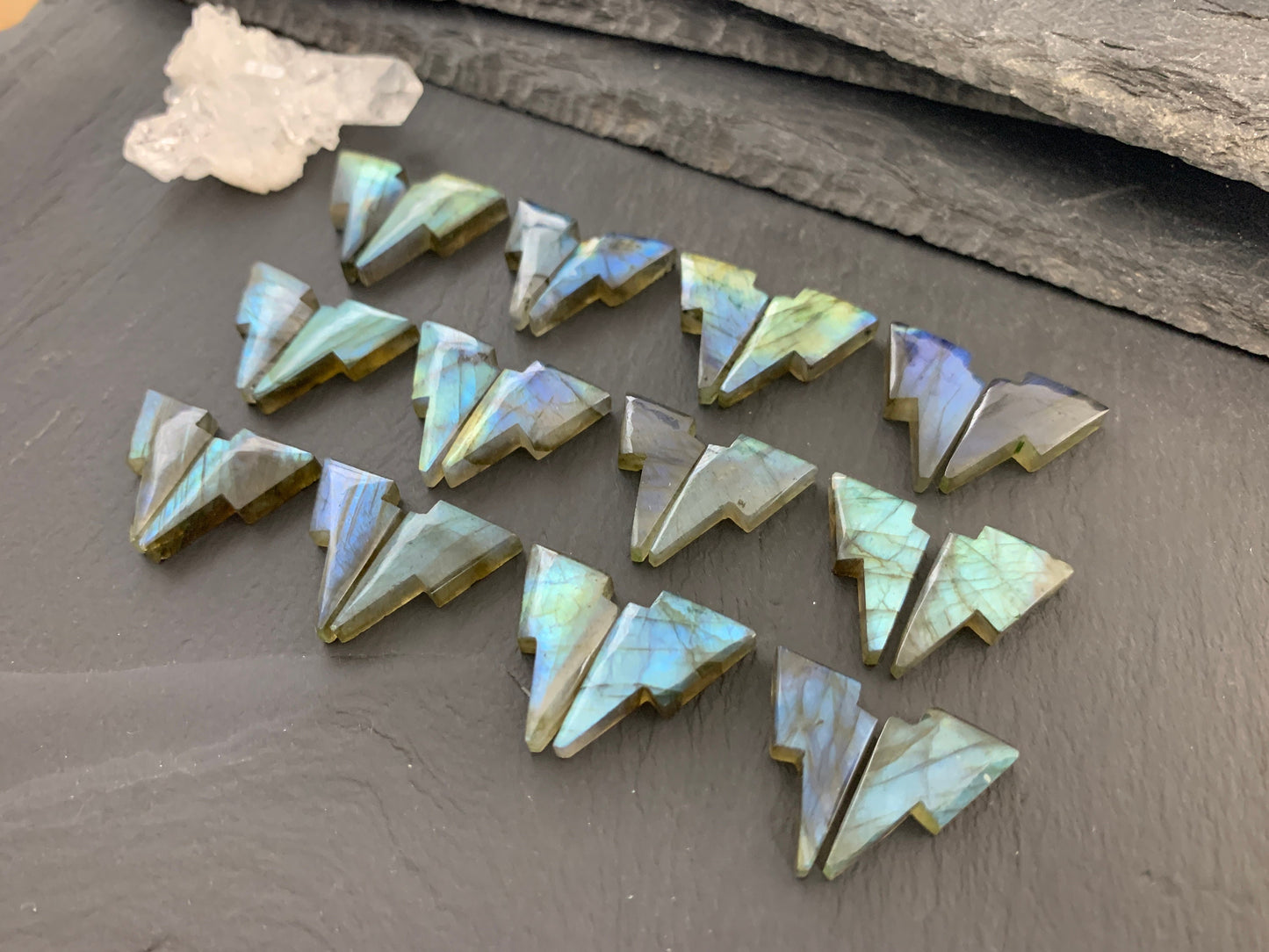 Labradorite lightning bolt pair 12x19mm cabochon