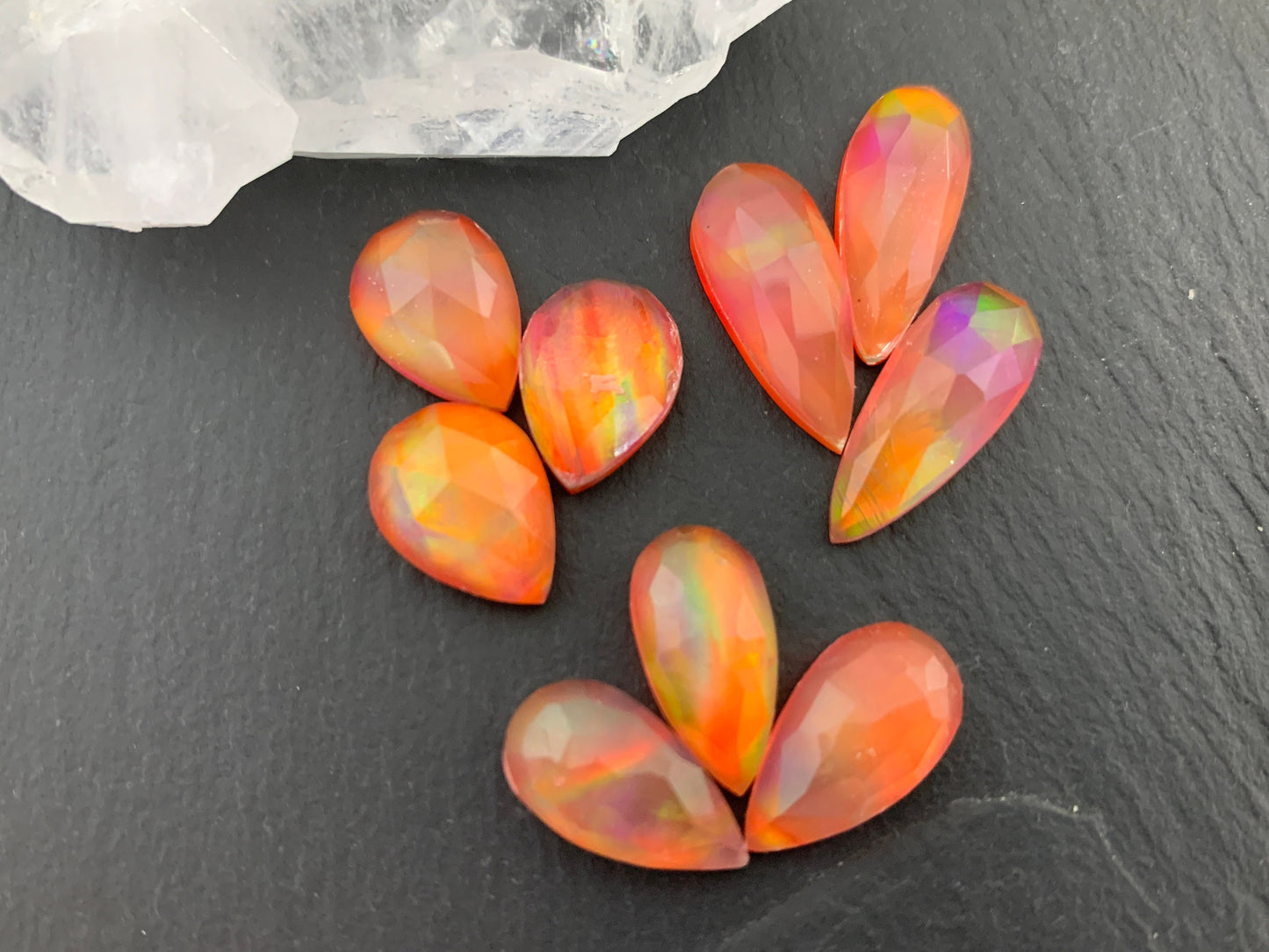 Faceted Aurora Opal pear cabochon - Doublet cabochons